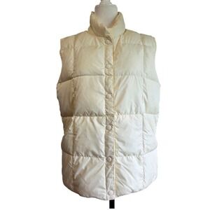 Lands End‎ Puffer Vest Womens S Cream Goose Down Quilted Winter Warm